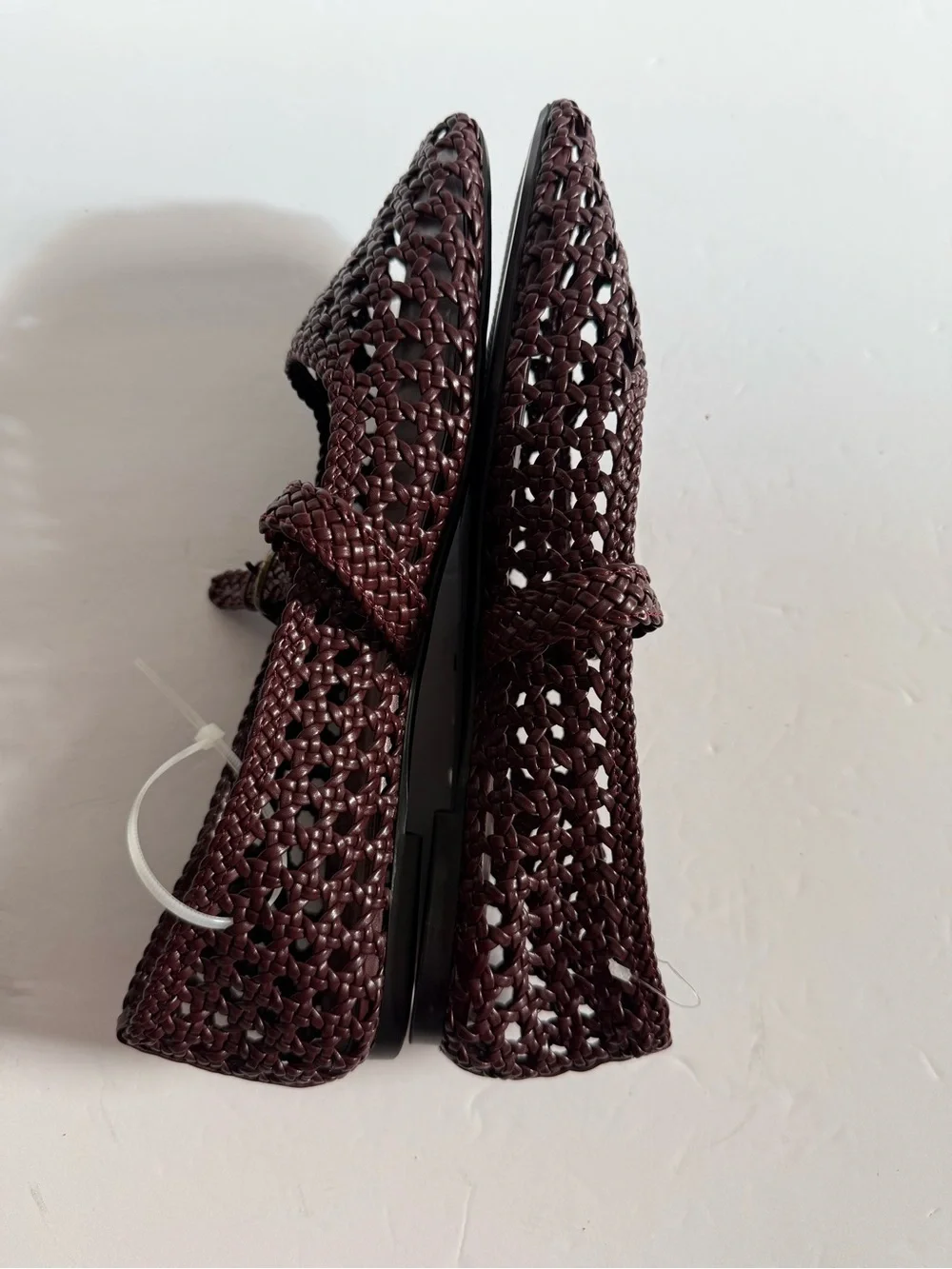 Braided Mary Jane Flats in Deep Burgundy Flats Shoes Mesh Modern 10